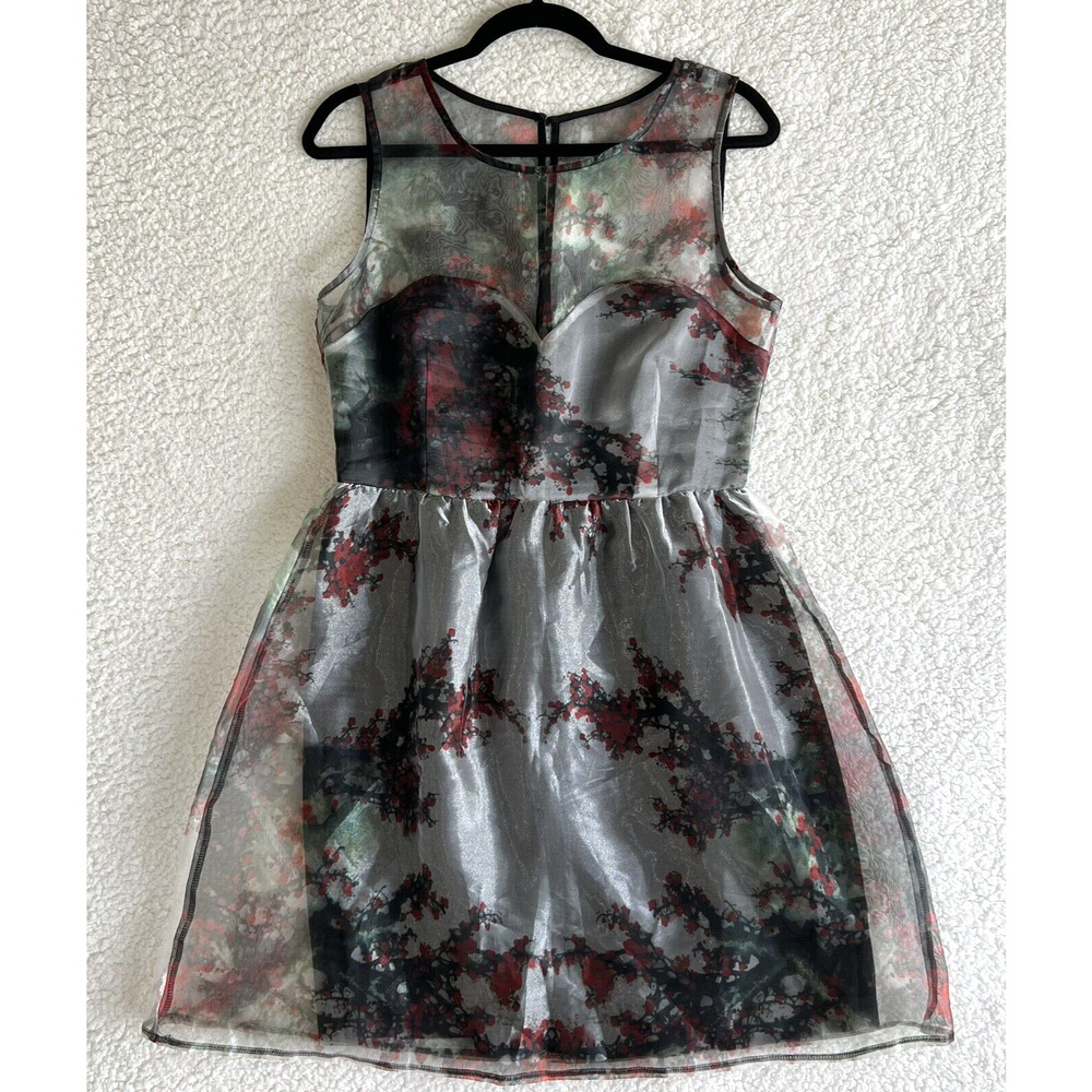 Iska London Women Sheer Overlay Dress Sz 8 Gray Mini Lined Cocktail Sleeveless